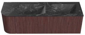 Mondiaz Kurve-dlux 145cm badmeubel ronding links ruby met 1 lade en deur en wastafel leaf dubbel/rechts zonder kraangat lava