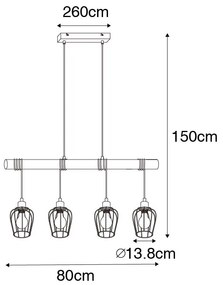 Eettafel / Eetkamer Landelijke hanglamp zwart met hout 4-lichts - Stronk Landelijk E27 Binnenverlichting Lamp
