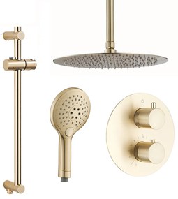 Saniclear Brass inbouwregendouche rond met 20cm hoofddouche, plafondarm, 2 standen handdouche en glijstang geborsteld messing - mat goud