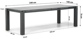 Dining Tuintafel rechthoekig 240 x 100 cm met Pearl Black Satinado blad Graniet Zwart Alaska