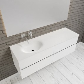 Zaro Sevilla Solid Surface badmeubel 150cm mat wit zonder kraangat spoelbak links 4 lades