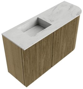 Mondiaz Joya DLux 70cm toiletmeubel ronding rechts dusk met wastafel faye links zonder kraangat opalo