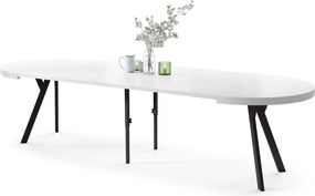 EXPANSO Wit mat/zwarte poten - GROTE RONDE TAFEL Ø110 UITBREIDBAAR TOT 310 cm met Y-POTEN LOFT/INDUSTRIAL