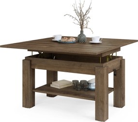 BRAVO bruin eiken – uitschuifbare en in hoogte verstelbare salontafel, tafel met plank