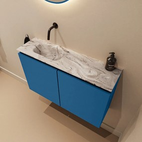 Mondiaz Ture DLux toiletmeubel 80cm jeans met wastafel glace links zonder kraangat