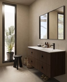 Muebles Avila badmeubel ribbelfront 120cm walnoot met wastafel rechts met kraangat