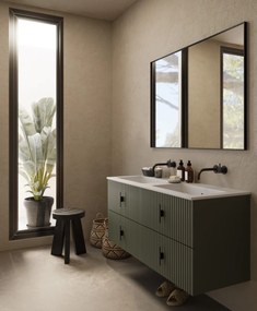 Muebles Avila badmeubel ribbelfront 120cm legergroen met dubbele wastafel zonder kraangaten