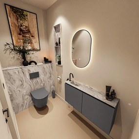 Mondiaz Ture DLux toiletmeubel 100cm dark grey met wastafel glace links met kraangat