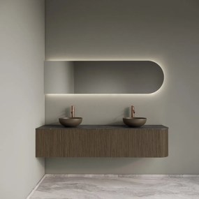 Gliss Design Alluro badmeubel ribbelfront met ronding rechts 180cm ash grey en zwart leisteen toppaneel