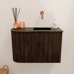 Mondiaz Joya DLux 60cm toiletmeubel ronding links walnut met wastafel faye rechts zonder kraangat lava