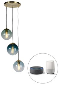 Smart hanglamp met dimmer messing incl. 3 WiFi ST64 met blauw glas - Pallon Art Deco E27 bol / globe / rond Binnenverlichting Lamp