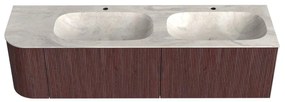 Mondiaz Kurve-dlux 165cm badmeubel ronding links ruby met 2 lades en 1 deur en wastafel stor small dubbel/rechts 2 kraangaten ostra