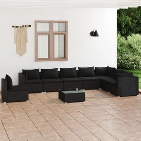 vidaXL 9-delige Loungeset met kussens poly rattan zwart