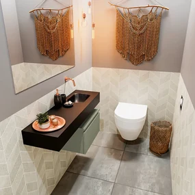Mondiaz Andor toiletmeubel 50cm army met zwarte wastafel 100cm rechts zonder kraangat