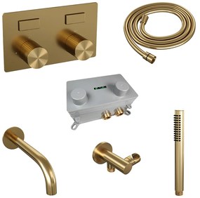 Brauer Stripe inbouw badkraan met drukknoppen en staafhanddouche messing geborsteld PVD