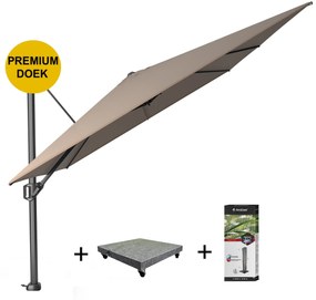 Challenger T1 premium zweefparasol 400x300 cm havanna met 120KG voet en hoes