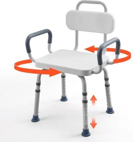 VEVOR draaibare douchestoel met armleuningen en rugleuning, draagvermogen tot 180 kg, draaibare badstoel voor douchecabine, in hoogte verstelbare badstoel voor senioren en mensen met een beperking