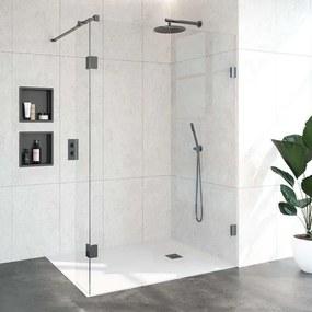 BRAUER Void inloopdouche helder glas 140x200 met 30 zijwand incl. glascoating PVD gunmetal geborsteld GS-VOI2H14030200GM
