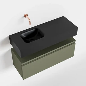 Mondiaz Andor toiletmeubel 80cm army met zwarte wastafel links zonder kraangat