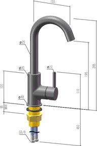 Saniclear Antique Matrix wastafelkraan met hoge uitloop verouderd messing