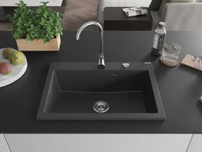 Mexen Elix granieten gootsteen 1-kamer 700 x 500 mm, zwart gespikkeld, sifon chroom - 6526701005-76