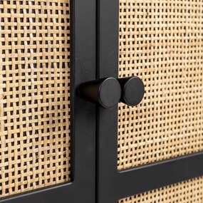 Japandi Kast Zwart Met Rotan - 70x38x145cm.