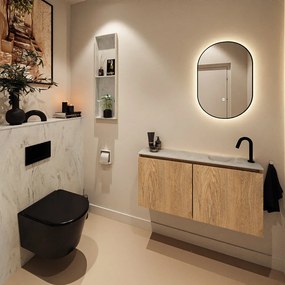 Mondiaz Ture DLux toiletmeubel 100cm washed oak met wastafel opalo rechts met kraangat