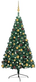 vidaXL Kunstkerstboom met LED's en kerstballen half 240 cm groen
