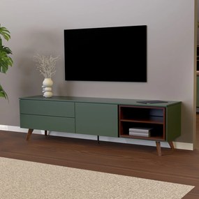 Tenzo Plain Mat Groen Tv-meubel Met Walnoot Open Vak - 210x45x57cm.