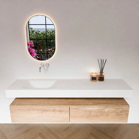 Zaro Alan badmeubel 180cm washed oak 2 lades met vrijhangende wastafel cloud links zonder kraangat talc