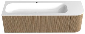 Mondiaz Kurve 145cm badmeubel ronding rechts dusk met 1 lade en deur en wastafel big large kraangat links
