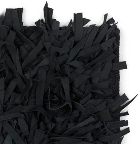 vidaXL Tapijt shaggy hoogpolig 120x170 cm echt leer zwart