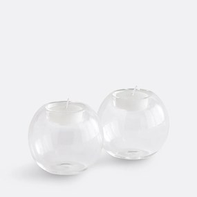 Set van 2 kandelaars van transparant glas, hoogte 7,5 cm, OVIA