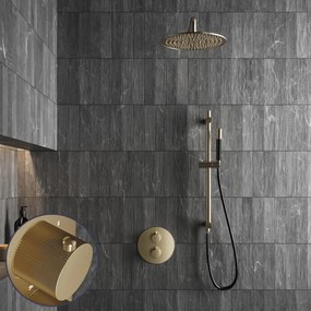 Saniclear Brass Stripes Pro inbouw regendouche rond met 20cm hoofddouche, muurarm en glijstang geborsteld messing - mat goud