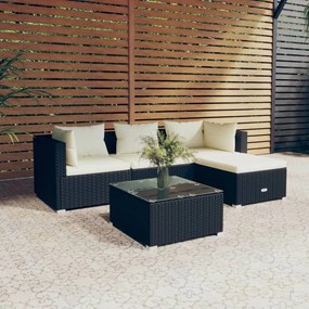 vidaXL 5-delige Loungeset met kussens poly rattan zwart