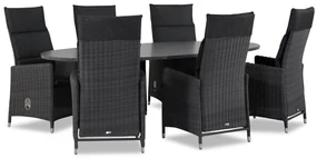 Tuinset 6 personen 240 cm Wicker Zwart Garden Collections Madera/Graniet