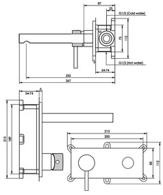 Brauer Copper Carving inbouw wastafelkraan plaat met rechte uitloop, lange handgreep en ColdStart geborsteld koper PVD links