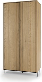 Kledingkast Melveni 100, Eiken, Zwart, 200x99x55cm, 88 kg, Kledingkast deuren: Met scharnieren