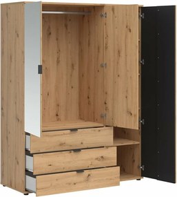 Kledingkast Orlnolu 103, Zwart, Artisan eiken, 196x151x56cm, 135.1 kg, Kledingkast deuren: Met scharnieren