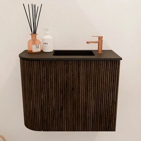 Mondiaz Joya 50cm toiletmeubel ronding links walnut met wastafel faye rechts 1 kraangat urban
