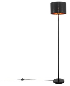 Stoffen Smart vloerlamp met dimmer zwart met goud rond incl. Wifi. A60 - VT Modern E27 Binnenverlichting Lamp
