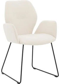 Goossens Eetkamerstoel Hera wit stof met armleuning, modern design