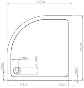 SaniGoods Rondo douchebak kwartrond 90x90x15cm