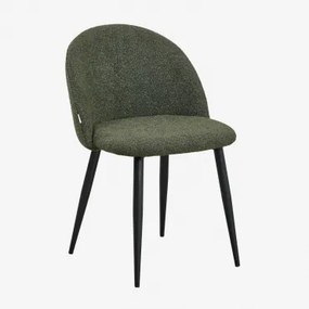 Kana Gestoffeerde Eetkamerstoel En Staal Zwart & Bouclé Leger Groen & Bouclé - Sklum