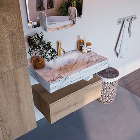 Mondiaz Alan DLux badmeubel 80cm washed oak 1 lade met wastafel glace midden 1 kraangat