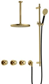 Hotbath Cobber IBSW70 Regendoucheset inbouw - 30cm plafondarm - 20cm ronde hoofddouche - 3 standen handdouche - glijstang - Geborsteld messing PVD IBSW70BBP137