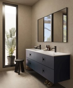 Muebles Avila badmeubel ribbelfront 160cm marine blauw met dubbele wastafel met kraangaten