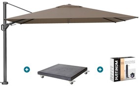 Platinum Challenger zweefparasol Premium T2 2,6x3,5 m - Havana Taupe met Marbella voet en hoes