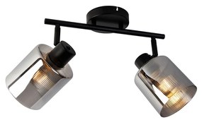 PlafondSpot / Opbouwspot / Plafondspot zwart met smoke glas 2-lichts verstelbaar - Laura Art Deco E27 Binnenverlichting Lamp