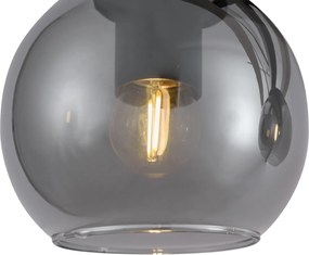 Smart hanglamp zwart met hout en smoke glas 4-lichts incl. Wifi A60 - Aleks